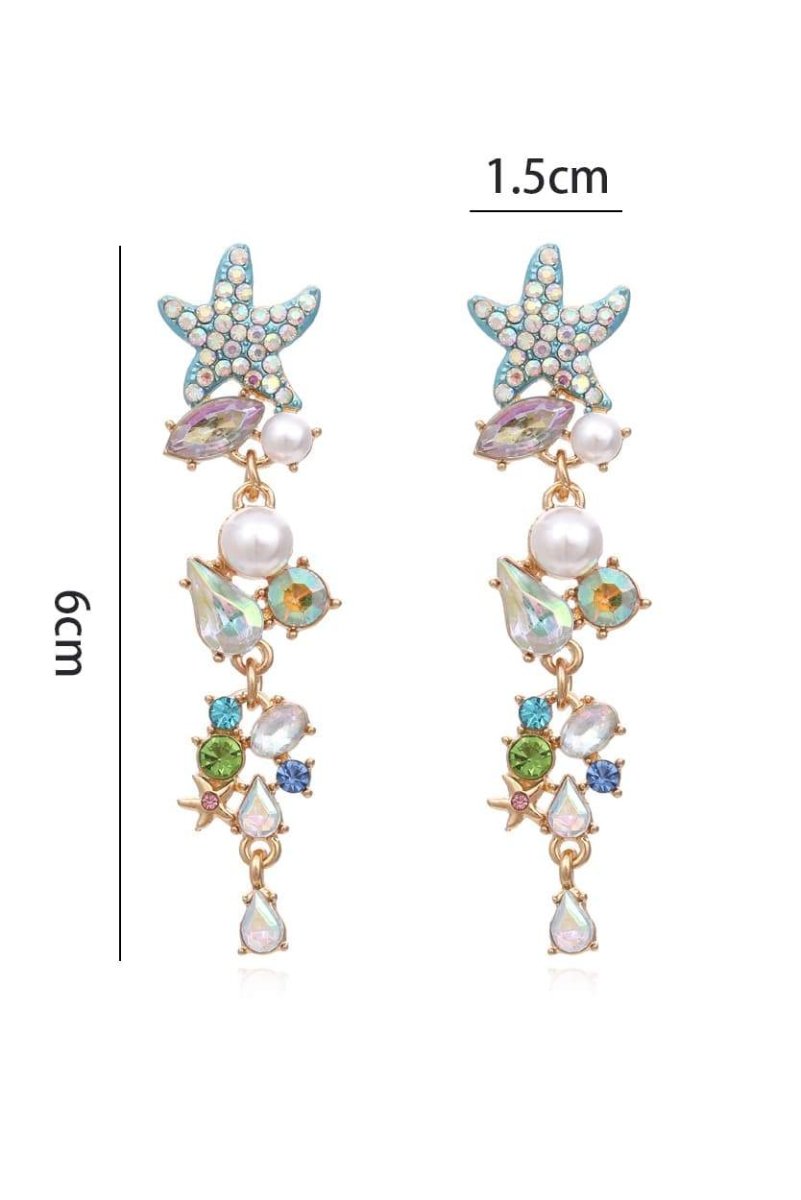 ENAMEL STARFISH DROP EARRINGS - PEARL CRYSTAL PARTY
