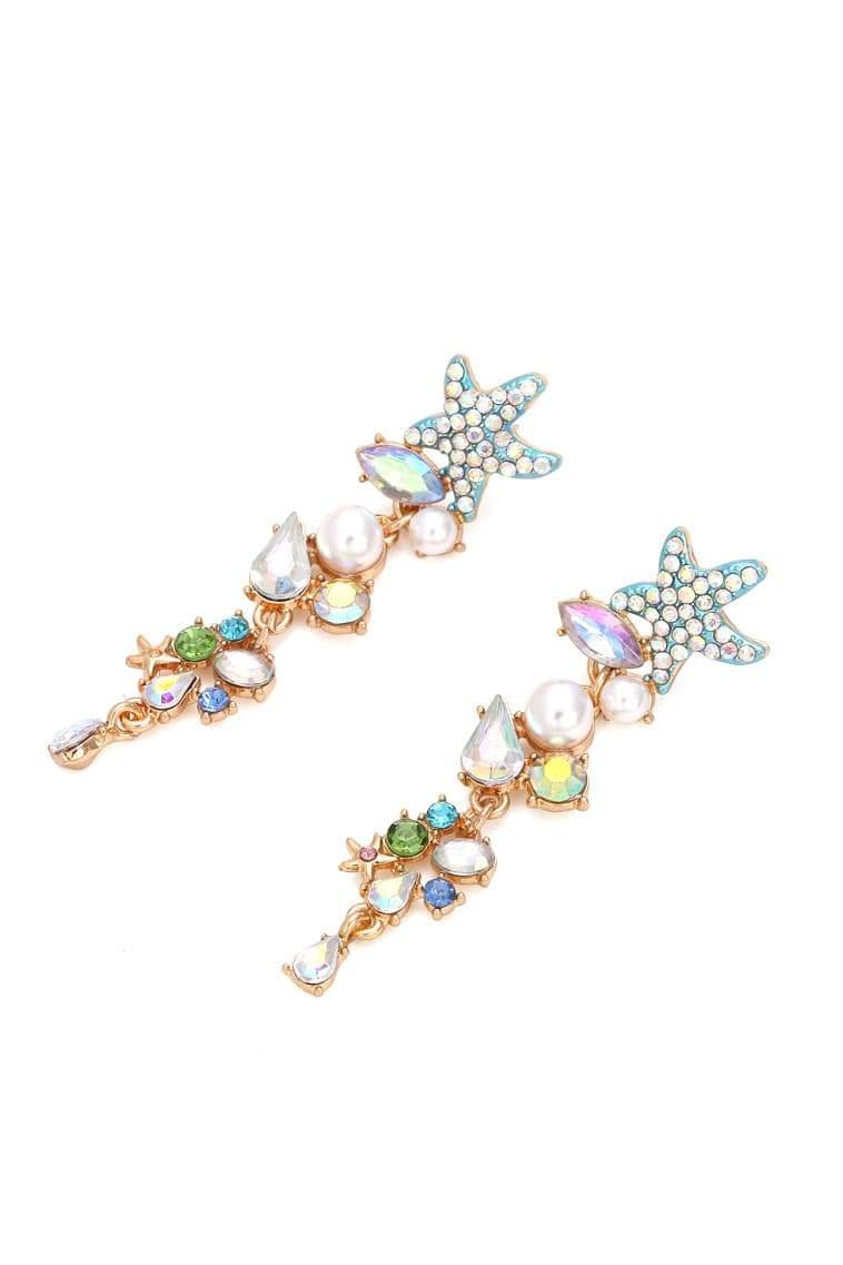ENAMEL STARFISH DROP EARRINGS - PEARL CRYSTAL PARTY