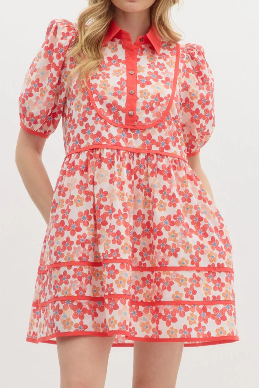 FLORAL COLLAR MINI DRESS FOR WEDDING