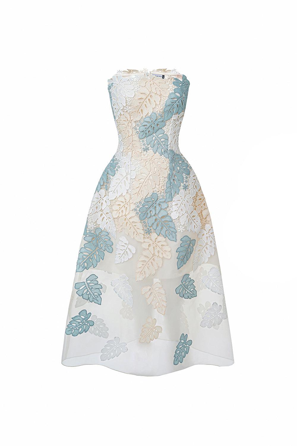 EVELYN A-LINE LACE MIDI DRESS, STRAIGHT NECK, WEDDING GUEST