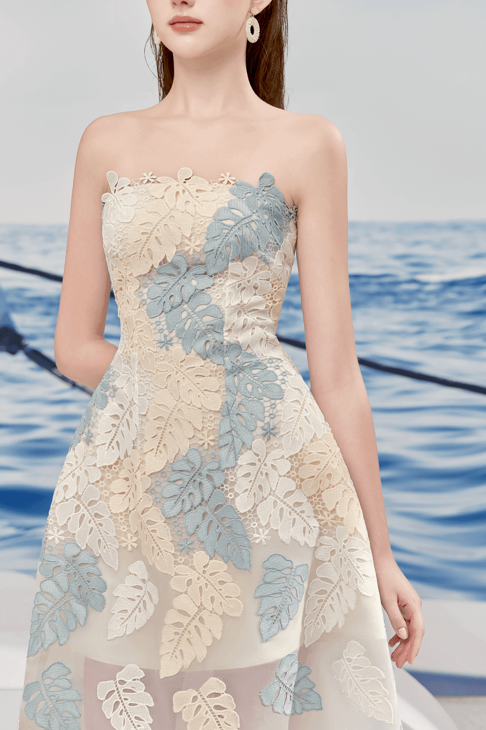 EVELYN A-LINE LACE MIDI DRESS, STRAIGHT NECK, WEDDING GUEST