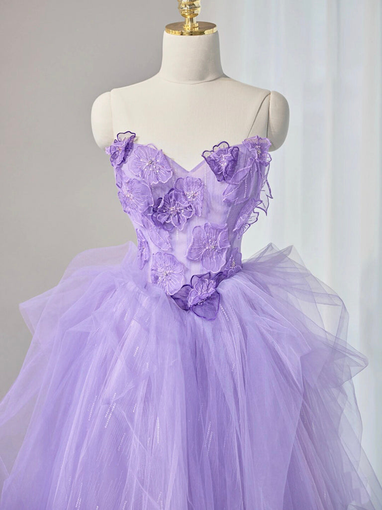 A-LINE TULLE LACE PROM DRESS IN PURPLE