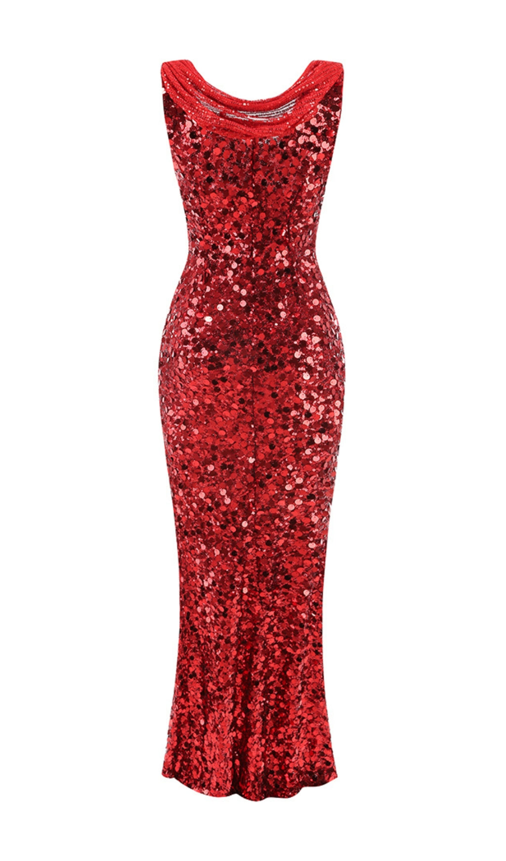 SEQUIN RED MAXI DRESS, SLEEVELESS EVENING GOWN