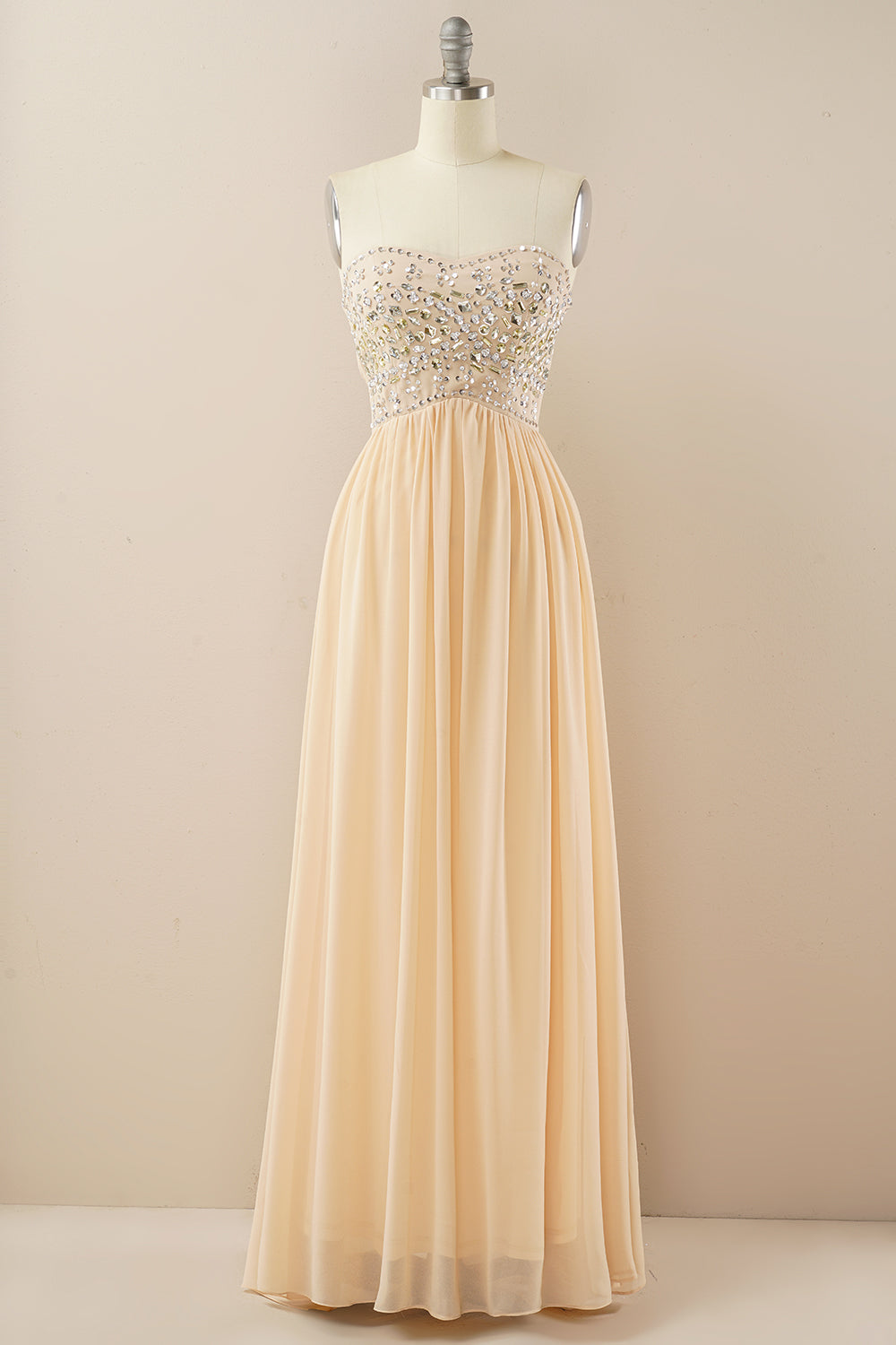 CHAMPAGNE SWEETHEART A-LINE CHIFFON PROM DRESS