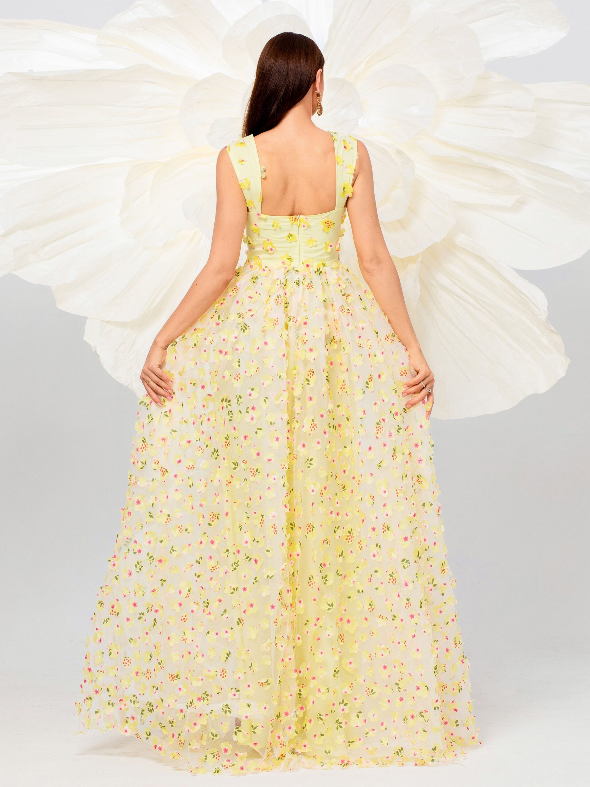 FLORAL TULLE DRESS WITH APPLIQUED PINK CAMISOLE
