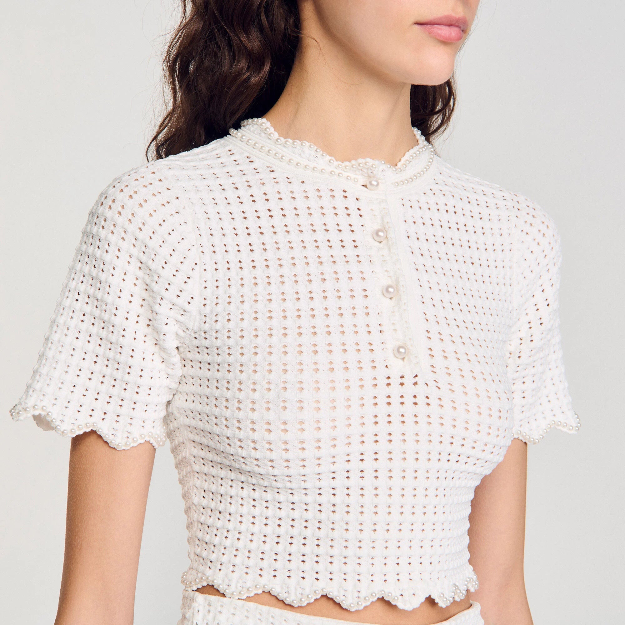 ANGELA PEARL BEADED RUFFLE SWEATER, HOLIDAY KNIT TOP