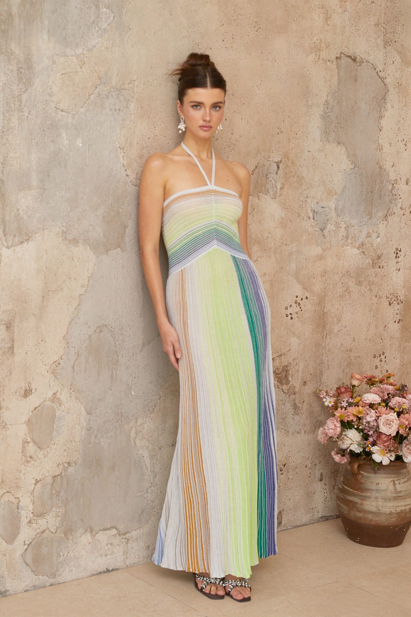 SERELITH METALLIC BACKLESS MAXI DRESS