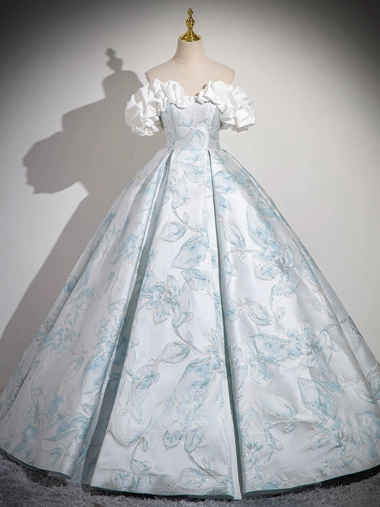 A-LINE OFF-SHOULDER SATIN BLUE EVENING DRESS