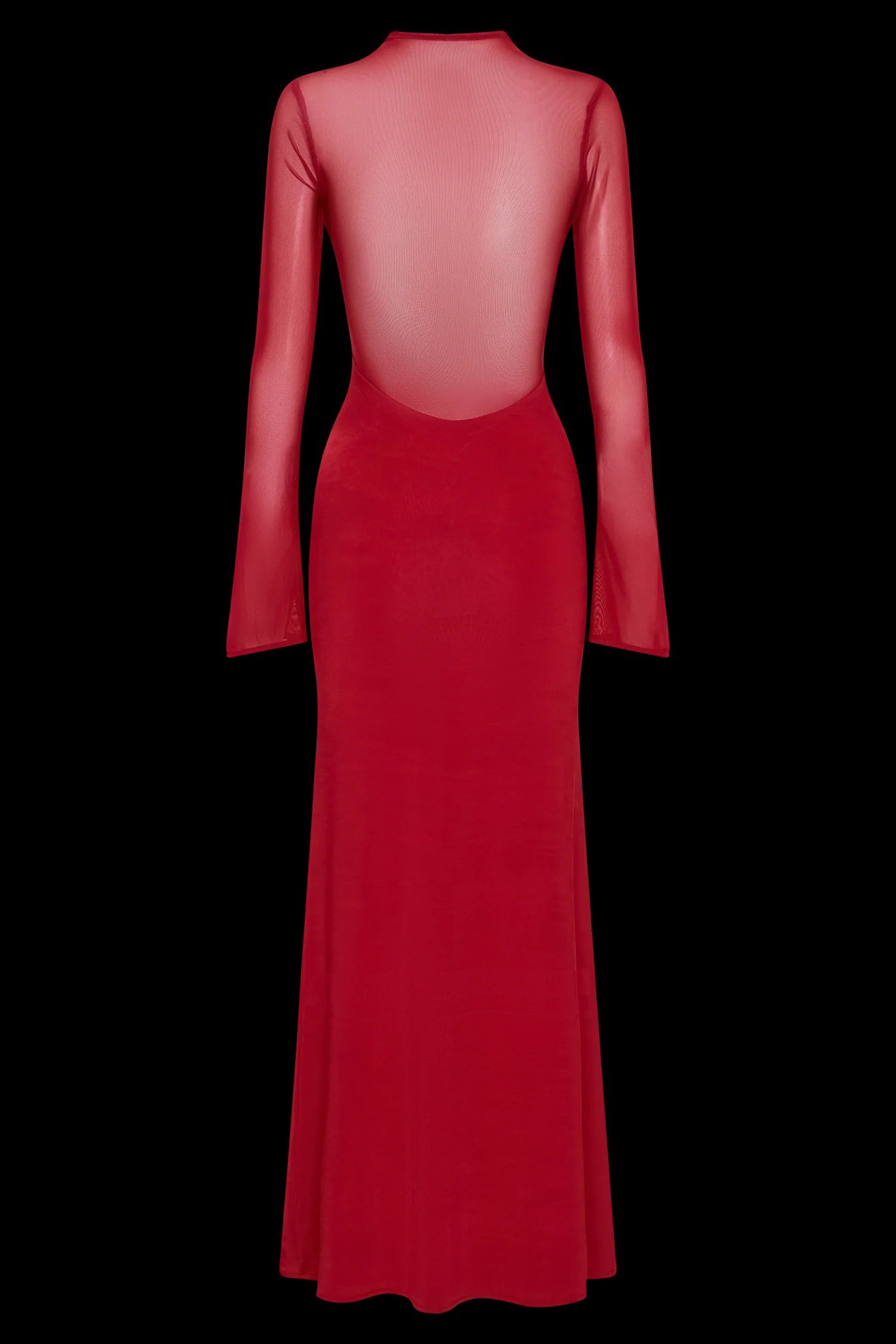 SLINKY MESH MAXI DRESS IN RUBY