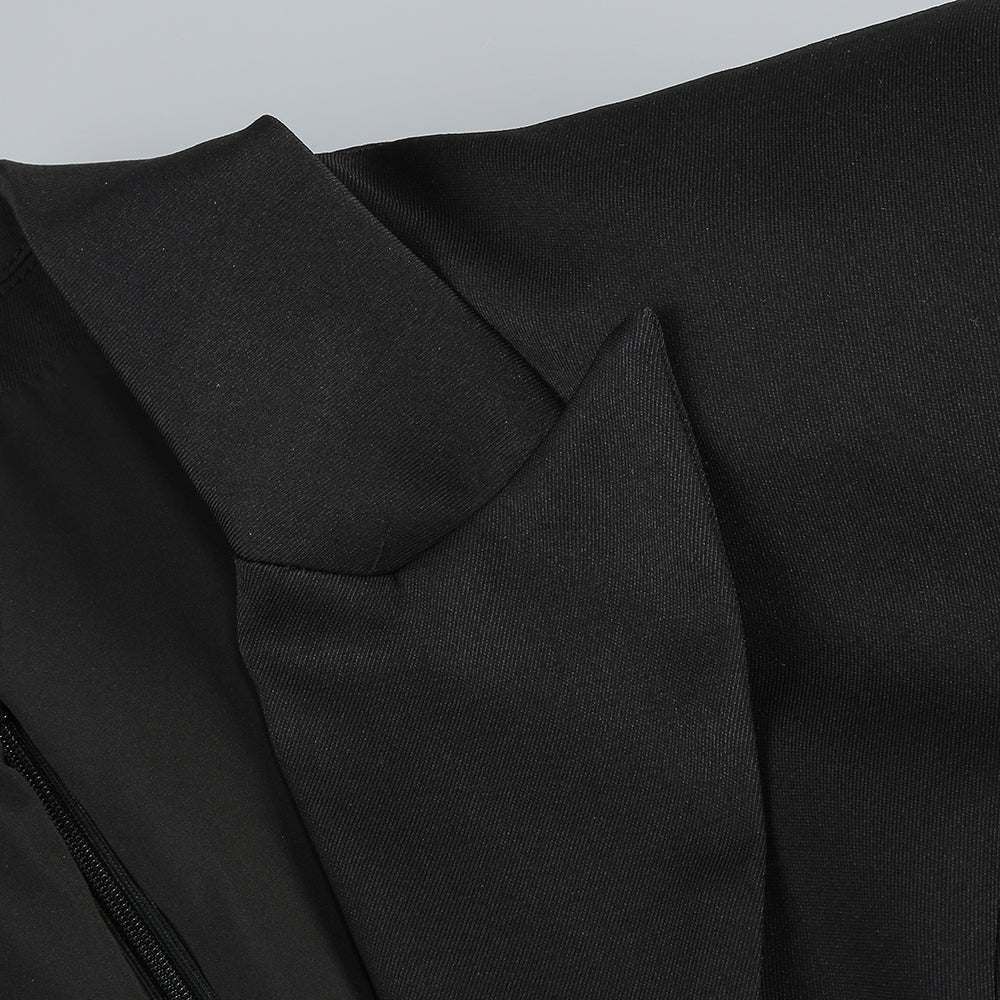 V-NECK LACE BLAZER JUMPSUIT, BLACK EVENING