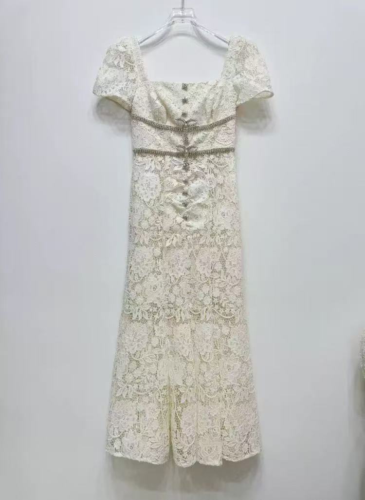 GLITTERING LACE MERMAID MIDI DRESS FOR WEDDING GUEST