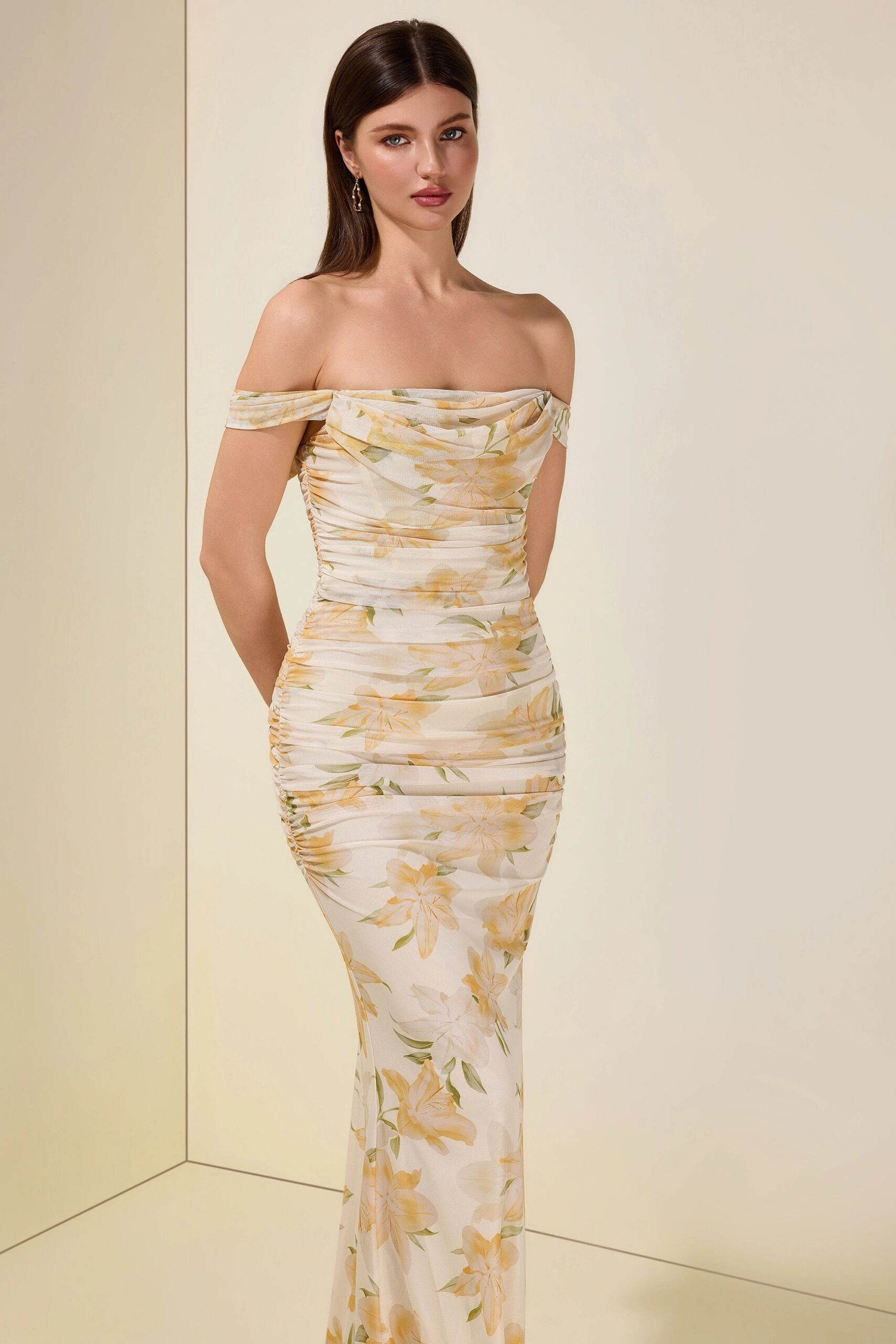 XAVIERA YELLOW MESH FLORAL MAXI DRESS