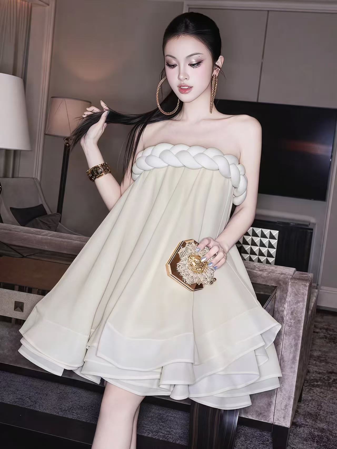 HEMP ROPE TUBE TOP TUTU SKIRT BEIGE BOHO