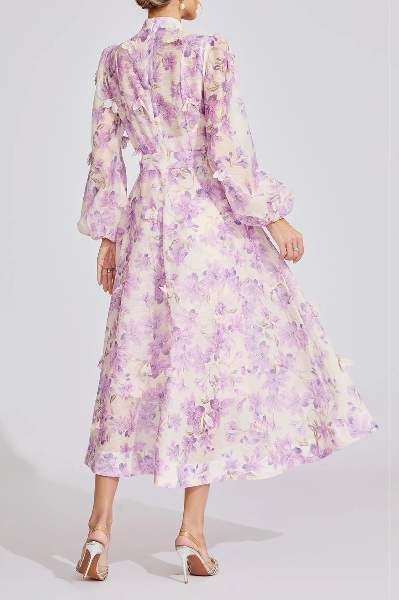 SIMONA FLORAL LANTERN SLEEVE MAXI DRESS PURPLE