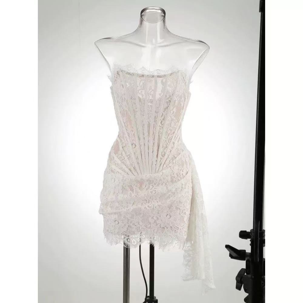 SLEEVELESS LACE MINI DRESS, WHITE WEDDING PARTY