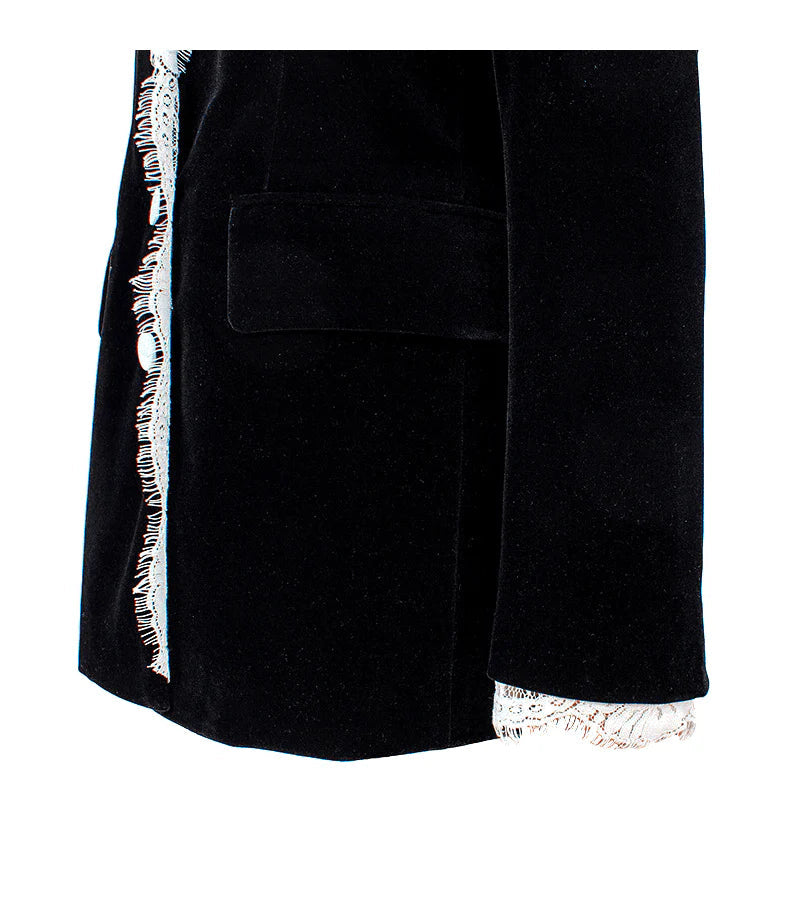 BLACK LACE-NECK VELVET BLAZER, FORMAL WEDDING