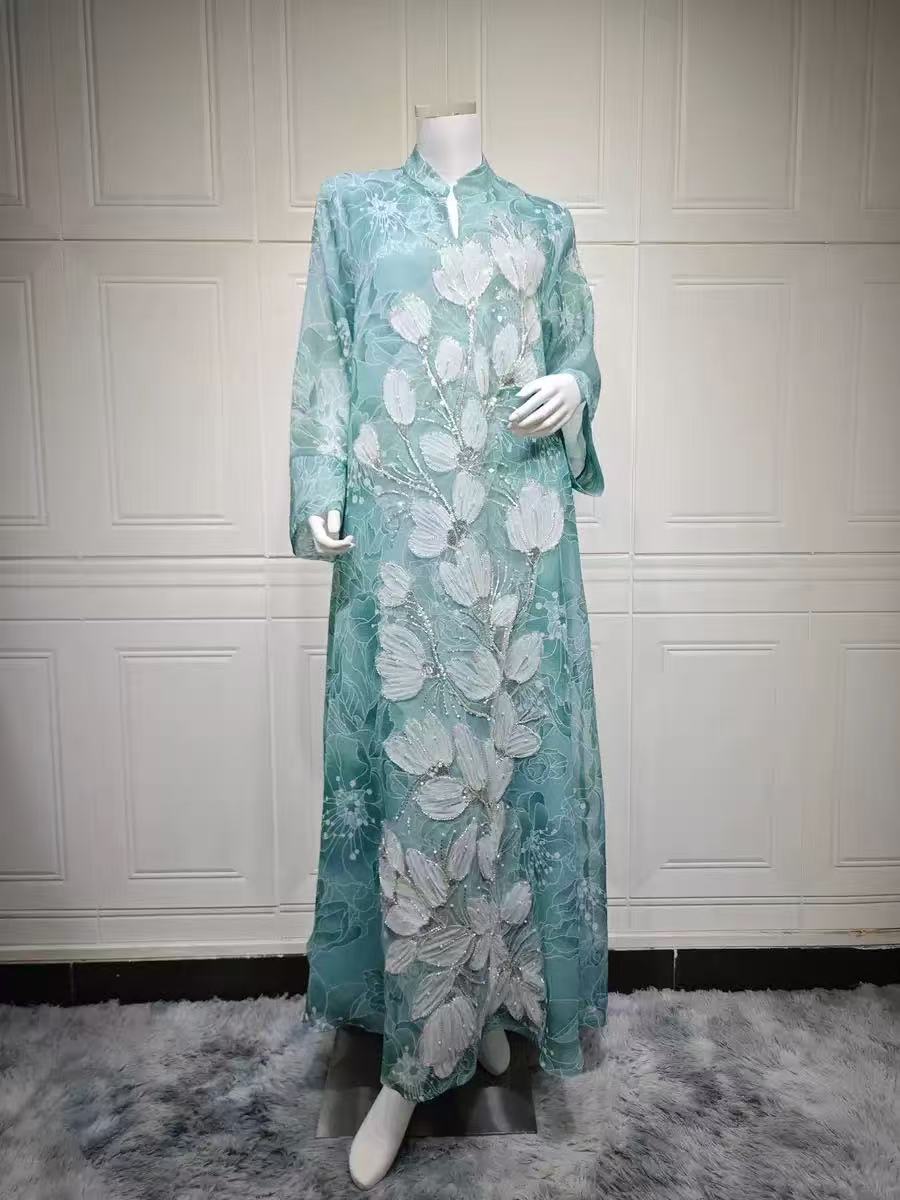 FLORAL EMBROIDERED ABAYA MAXI DRESS FOR EID