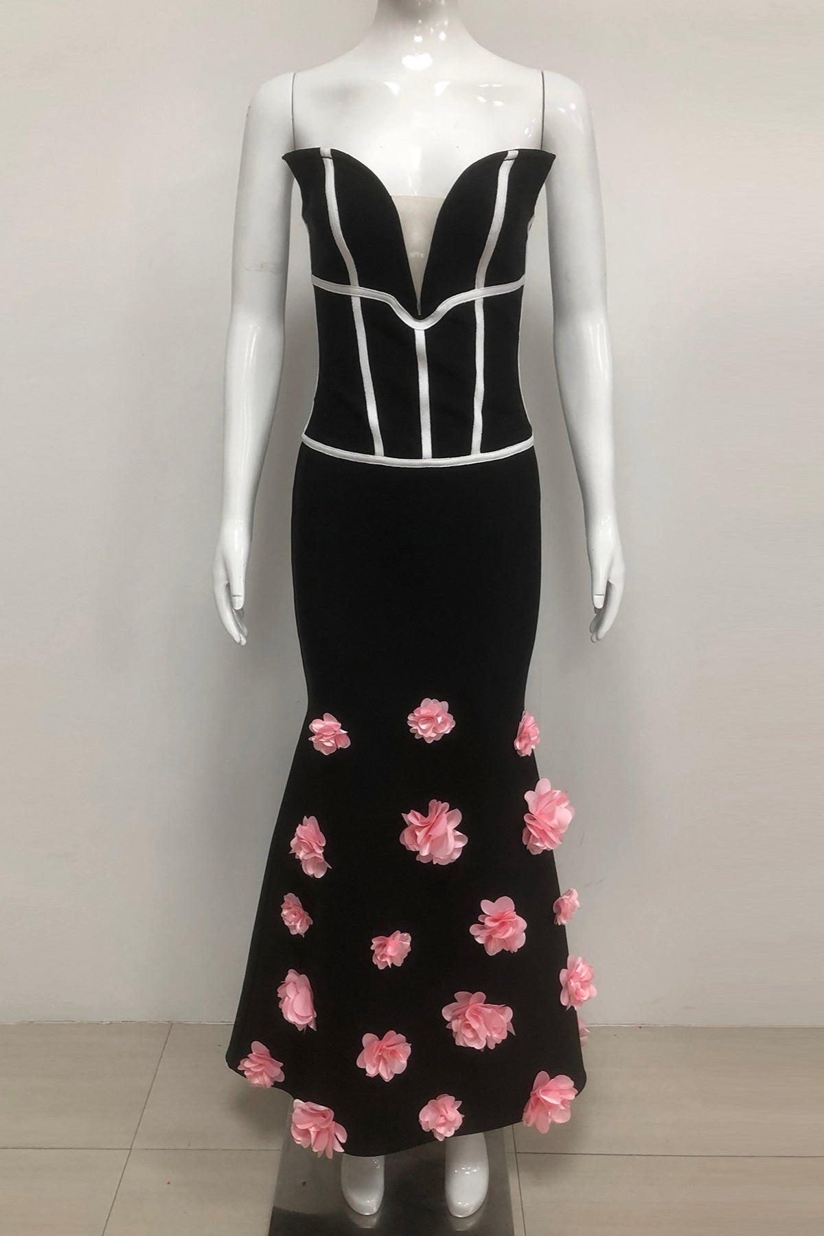 FLORAL STRAPLESS MAXI DRESS, BLACK, WEDDING GUEST