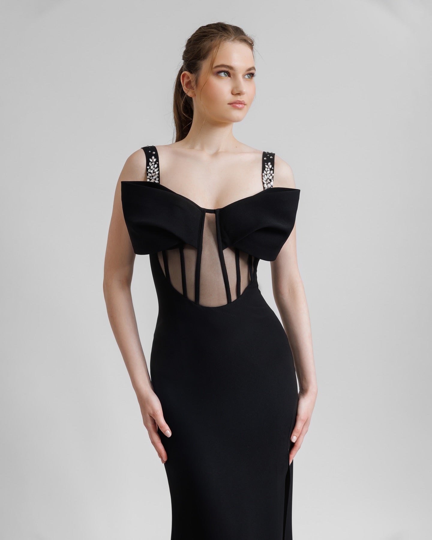 SLEEVELESS CORSET BLACK MAXI DRESS FOR EVENING