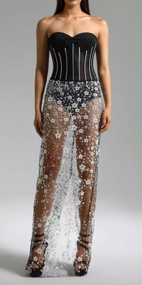 f62879ead64626b92ad390882fe83e2a OPHÉLIE BLACK SEQUIN CORSET MIDI DRESS