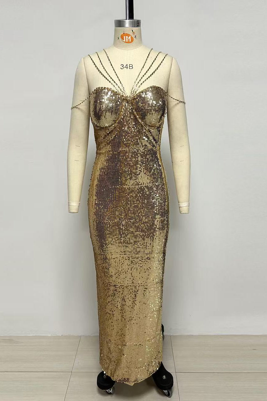 SEQUIN MERMAID STRAP MAXI GOWN FOR PARTIES