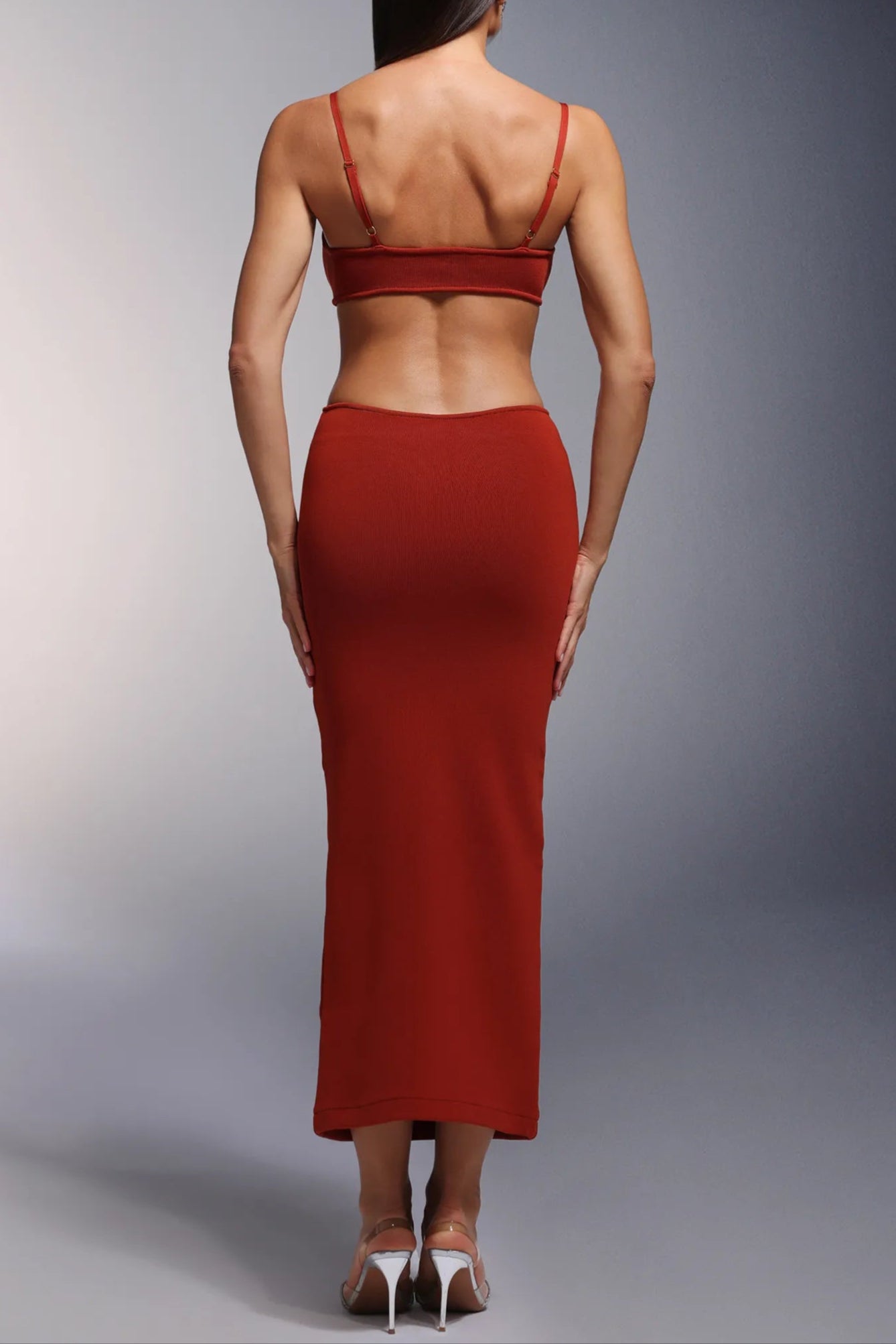 DEEP-V RED BANDAGE MAXI DRESS WITH TASSELS