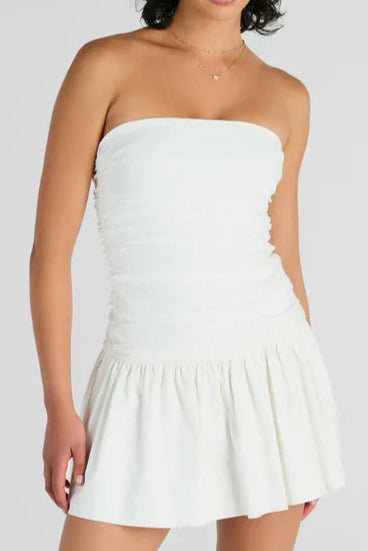 f69d37d8-1729-4890-8c47-5f3484070b2a STRAPLESS WHITE MINI SKATER DRESS FOR PARTIES