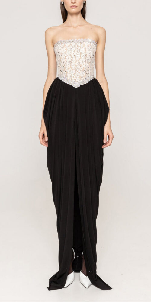 sharon Lace Beaded embellished Strapless Maxi Dress in black sharon Lace Beaded embellished Strapless Maxi Dress in black