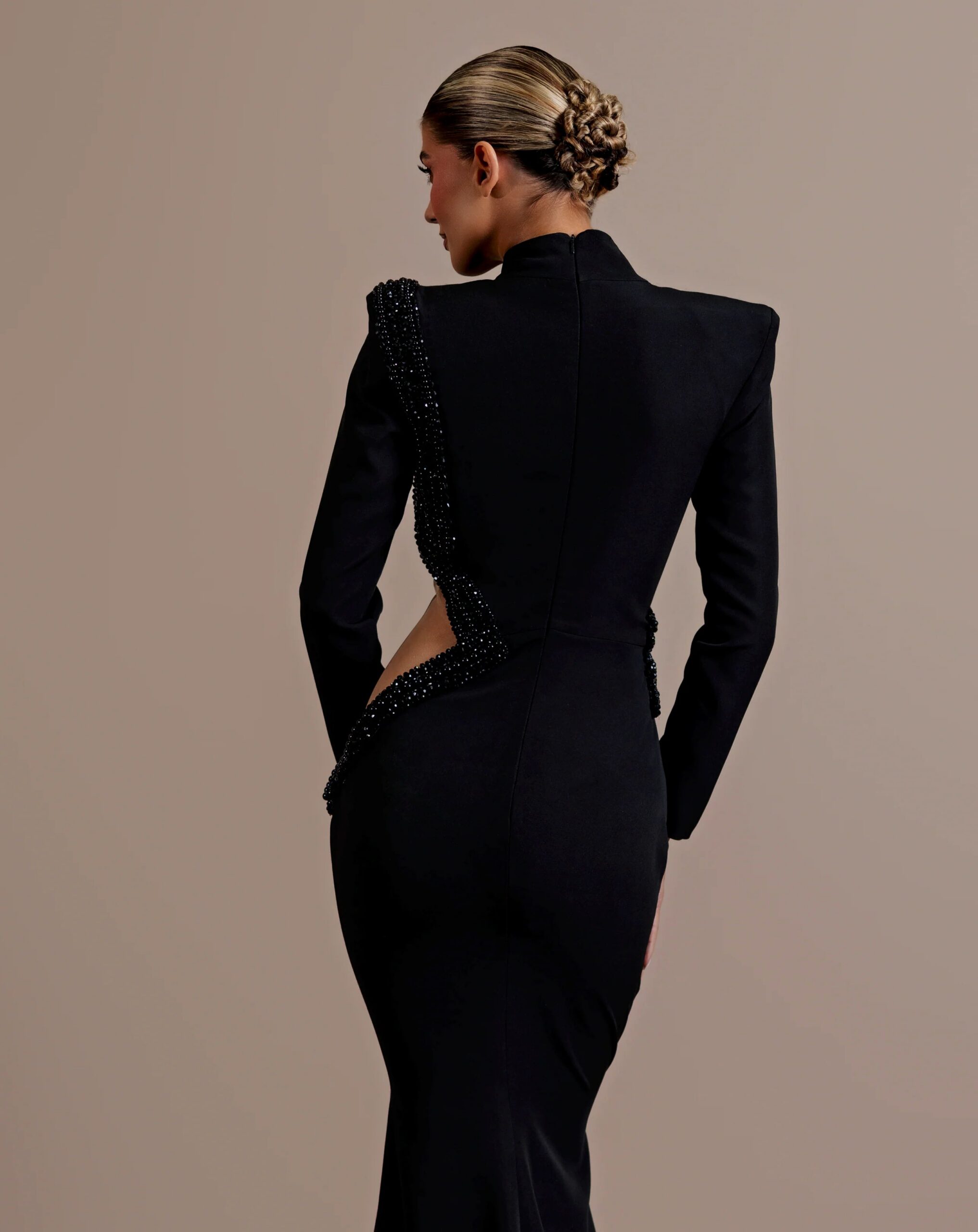 BLACK CUT OUT BANDAGE BODYCON MAXI DRESS