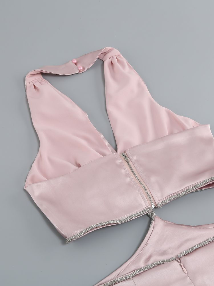 SATIN CROSSOVER CUTOUT MINI DRESS PINK
