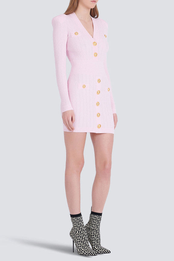 VICKY V-NECK RIBBED MINI DRESS IN PINK