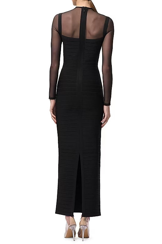 TINA BLACK MESH SEE-THROUGH BANDAGE MAXI DRESS