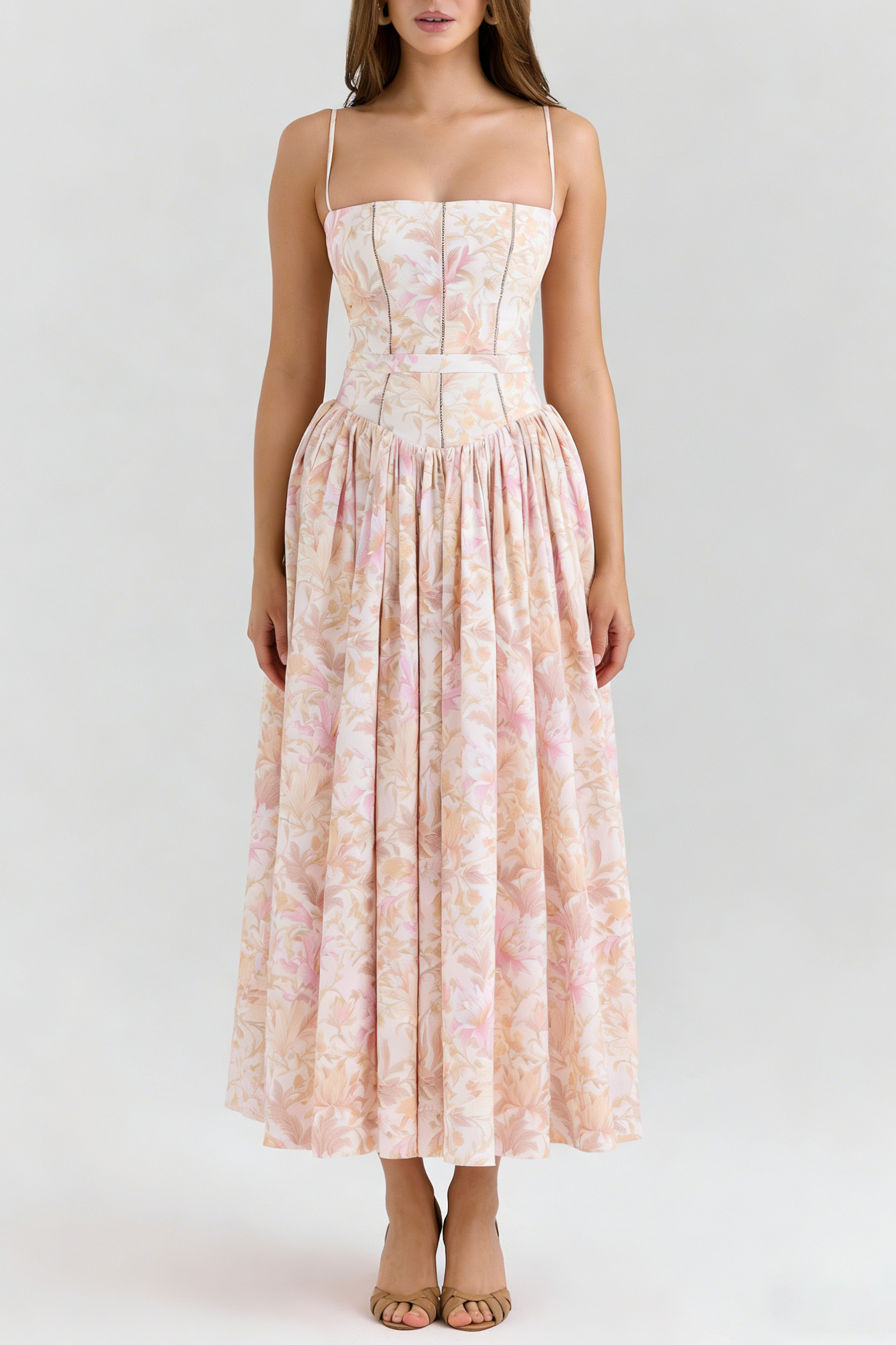 f928babdbc15468ecbda256b0e128684_bb2d5b56-820b-45a7-b66d-7b3282c50038 HELEN PEACH FLORAL MIDI DRESS - A-LINE COTTON