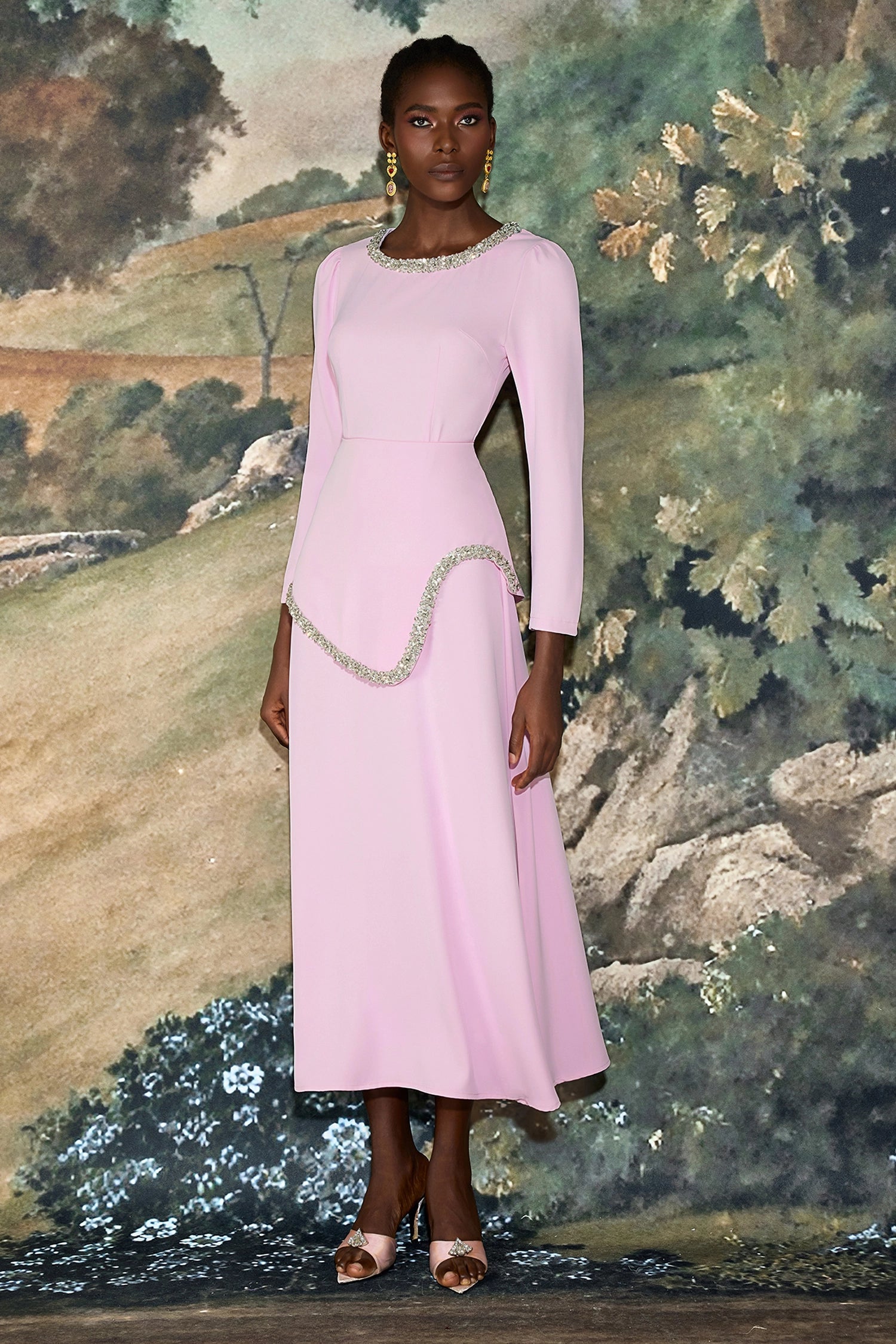 DAMLA RHINESTONE MIDI DRESS - PINK COCKTAIL PARTY