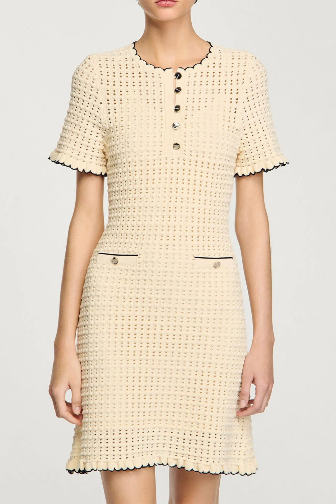 SIMONA HOLLOW KNIT MINI DRESS, APRICOT