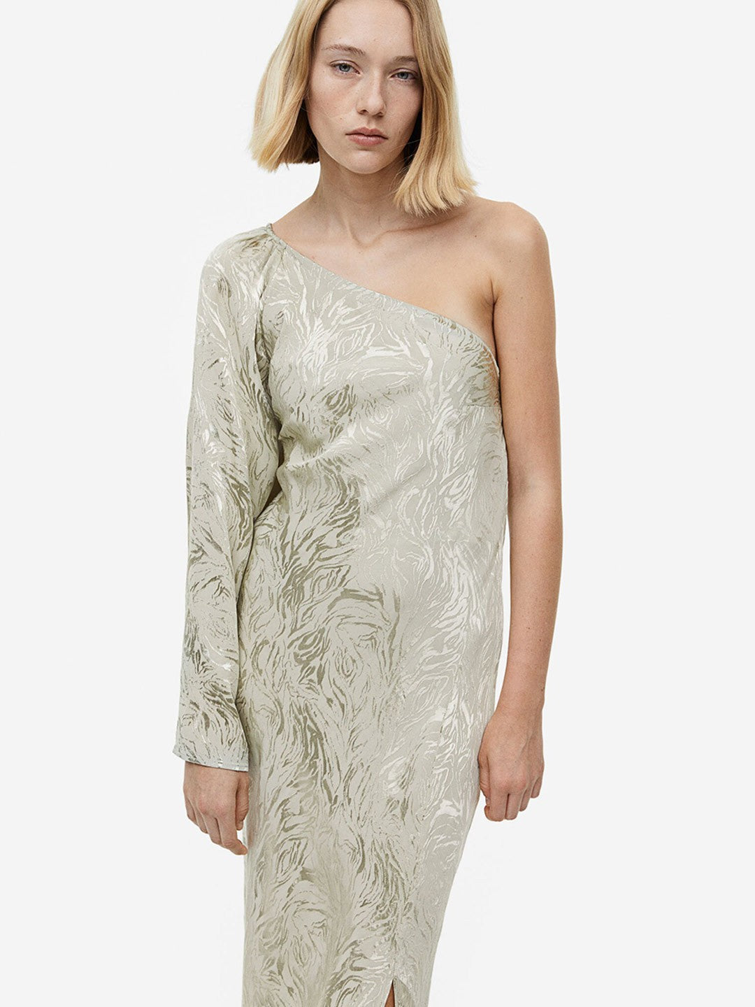 JACQUARD ONE-SHOULDER COCKTAIL DRESS