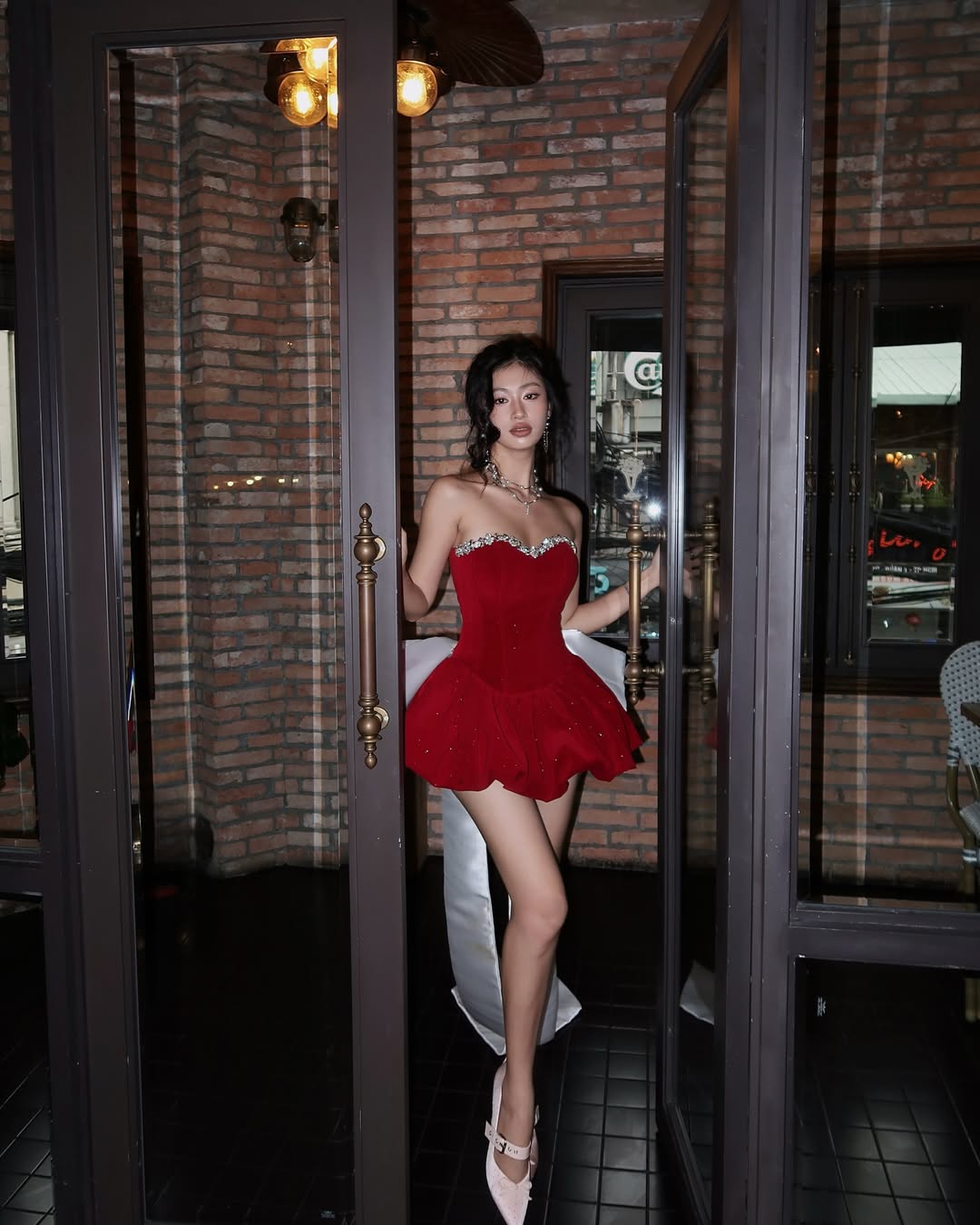 ZAAHIR RHINESTONE BOW SEQUIN STRAPLESS MINI COCKTAIL DRESS