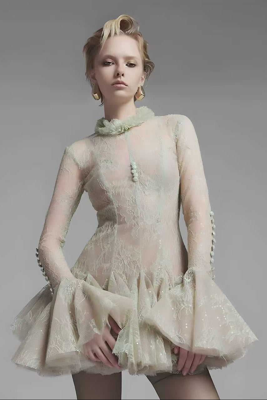 EMBROIDERED FLARED MINI DRESS FOR PARTY