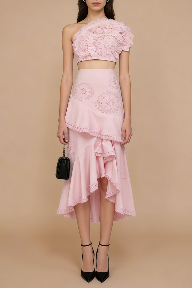 NINA RUFFLED STRAPLESS TOP MERMAID SKIRT SET - PINK