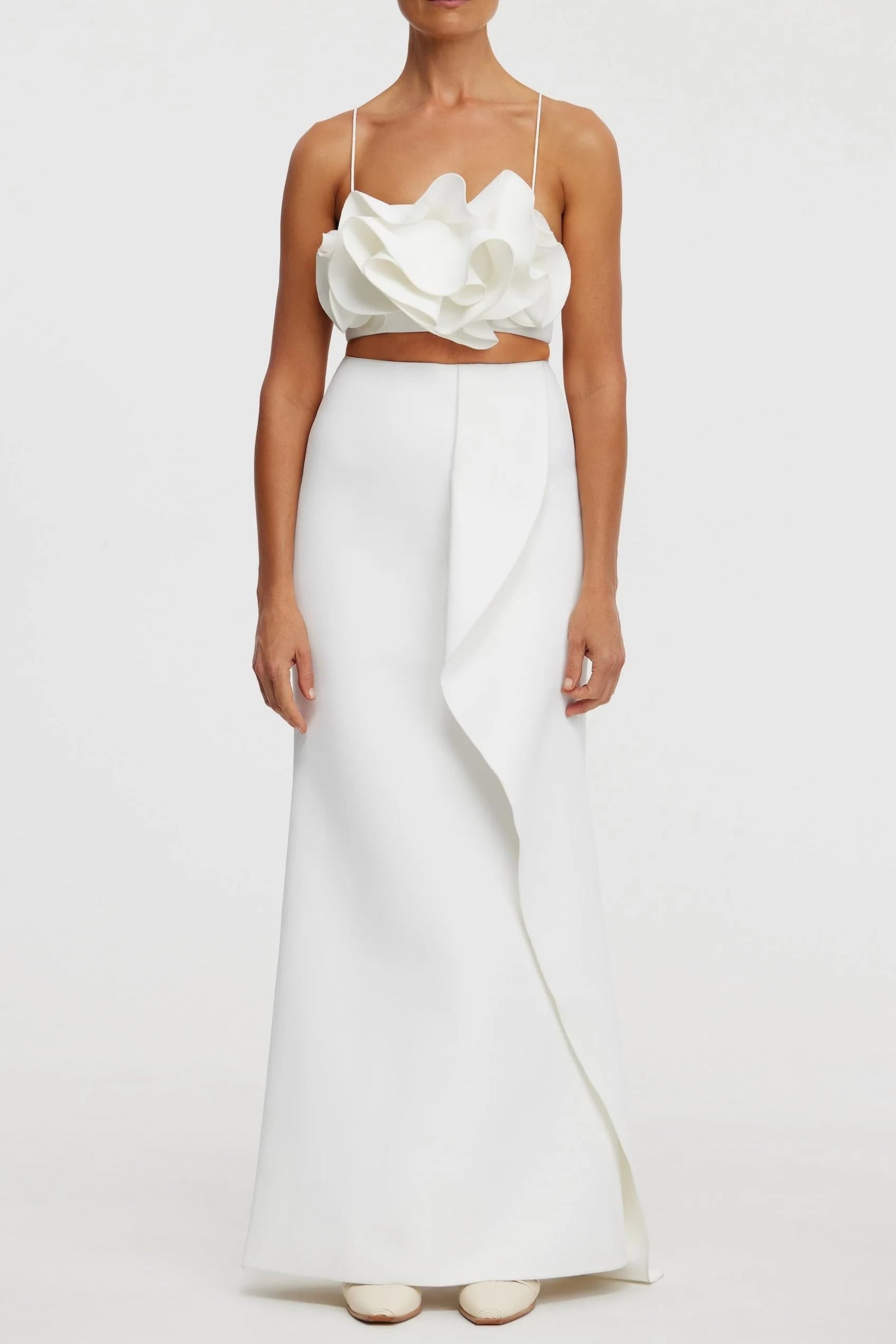 IRREGULAR RUFFLE FISHTAIL SKIRT IVORY