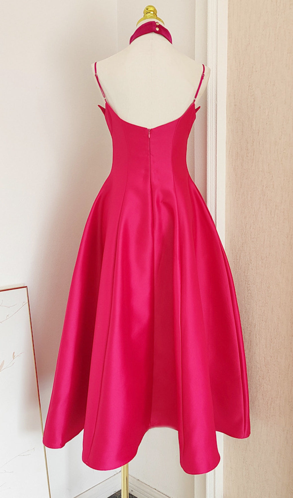 PATCHWORK ROSE RED MIDI DRESS FOR PARTIES