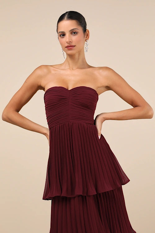 PLUM PURPLE STRAPLESS TIERED MAXI DRESS