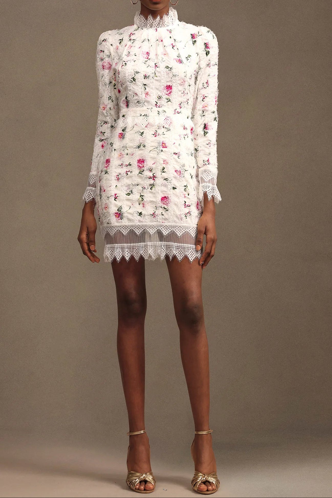 SEBASTIANE WHITE LACE-TRIM FLORAL MIDI DRESS