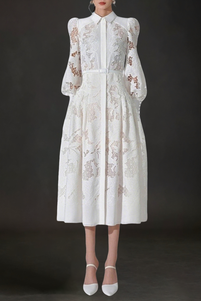 fd WHITE LACE MIDI DRESS FOR WEDDING GUEST