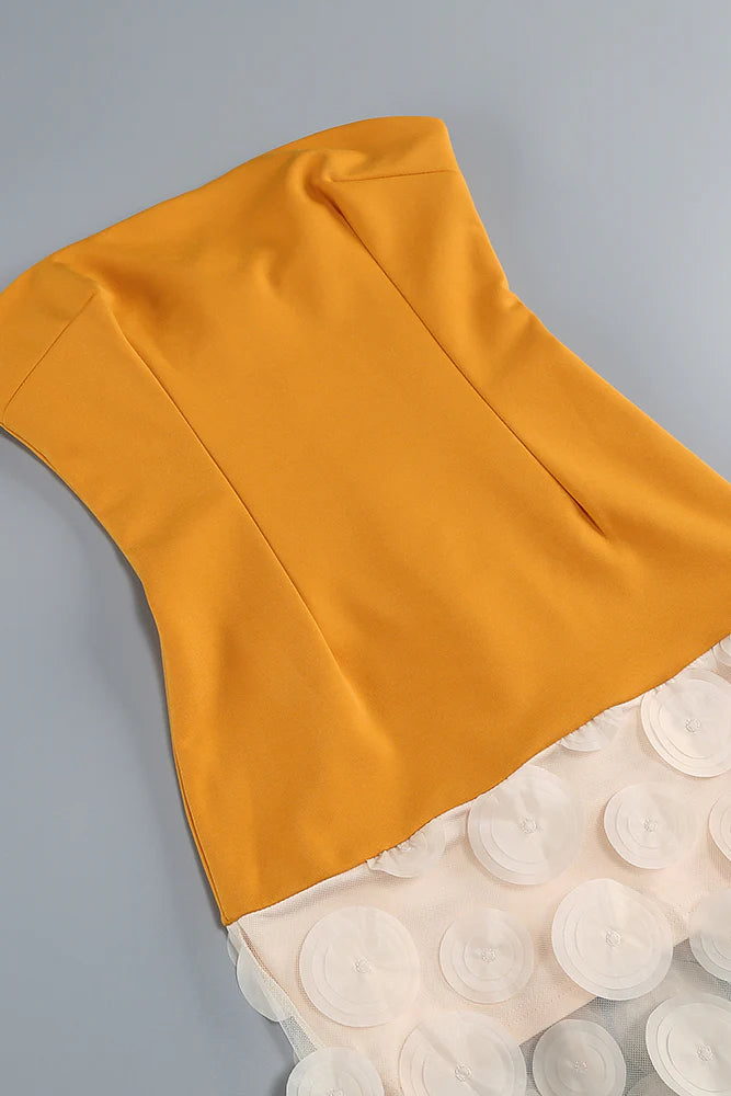 NODIN ORANGE STRAPLESS DOT MESH MAXI DRESS