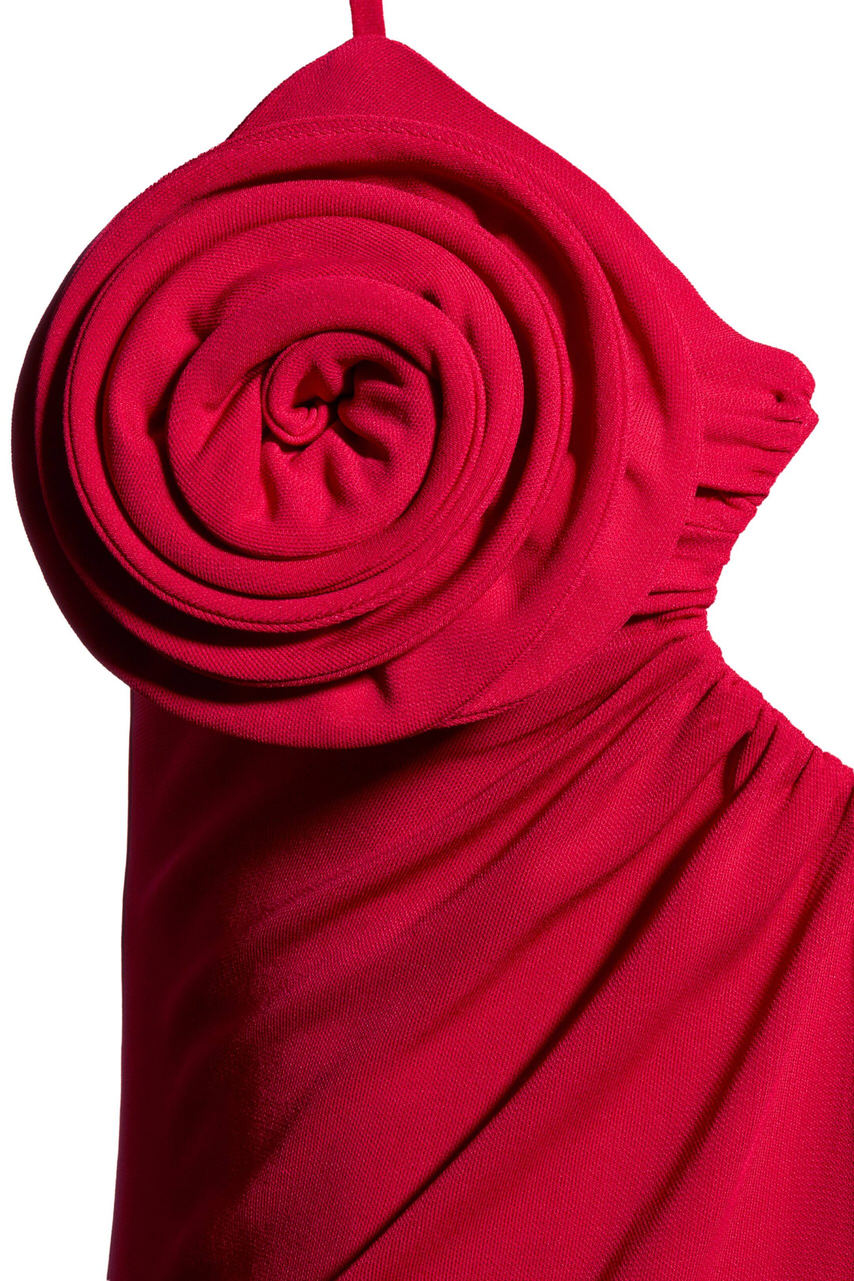 ROSE APPLIQUÉ STRAPLESS RED MAXI DRESS