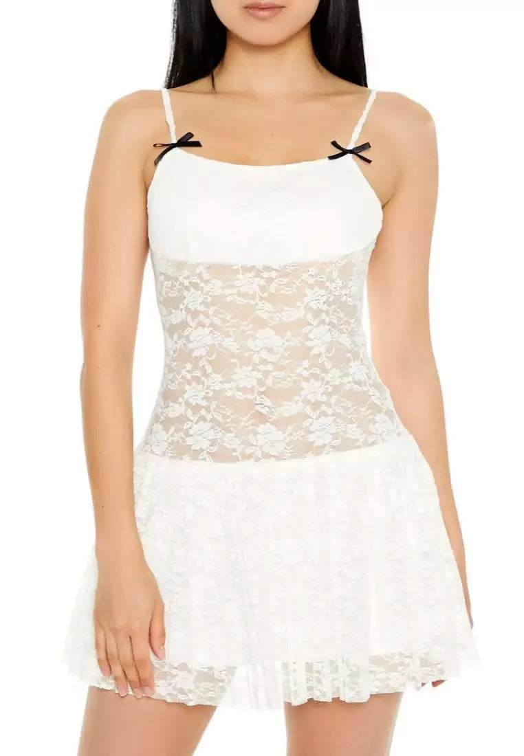 SHEER LACE BOW MINI DRESS, WHITE COCKTAIL PARTY