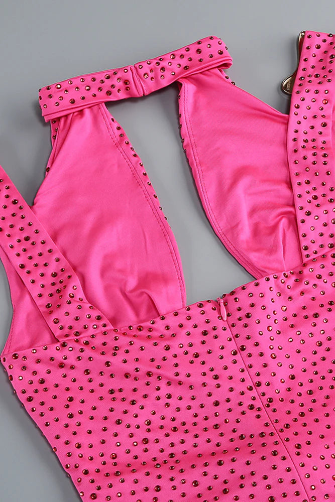 CRYSTAL CUTOUT MAXI DRESS ROSE RED