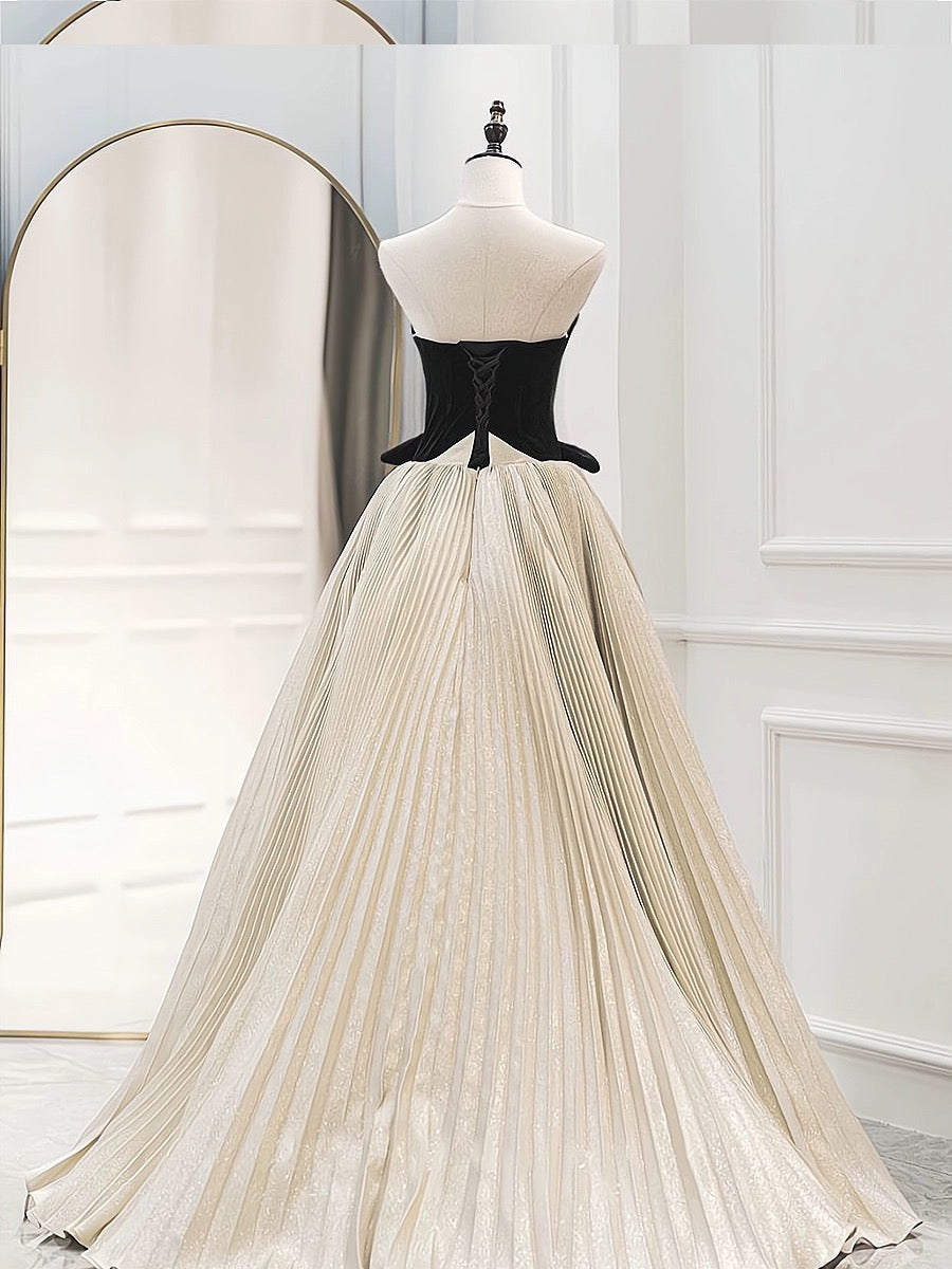 A-LINE VELVET CHAMPAGNE SATIN FORMAL DRESS