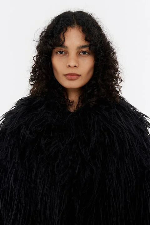 SHORT BLACK FUR COAT FOR PARTY STYLE